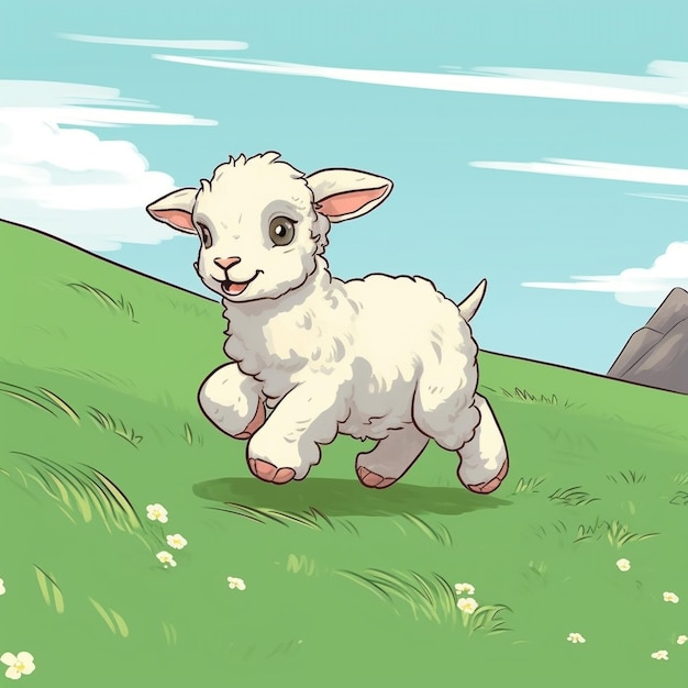 Foto ilustración linda y adorable de oveja bebé