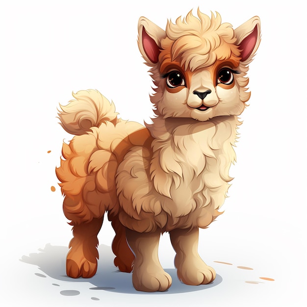 Ilustración de una linda alpaca esponjosa y feliz Clipart fondo blanco colorido