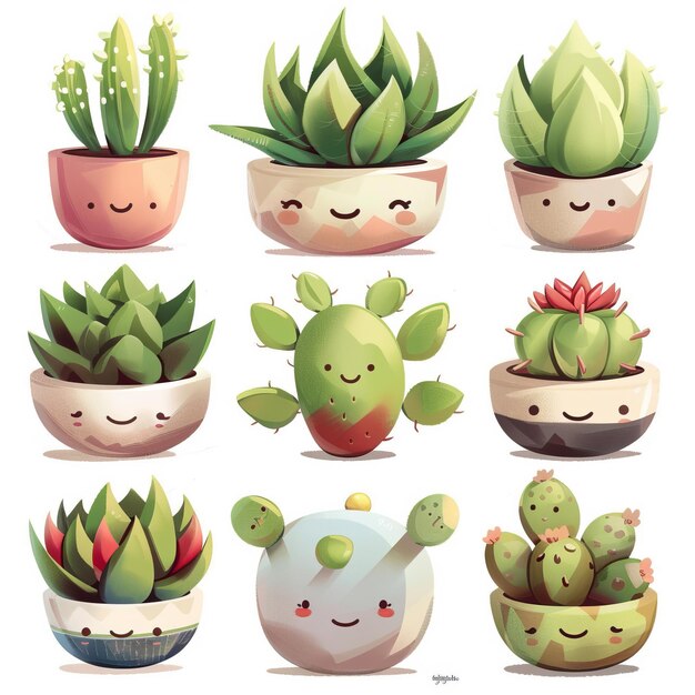 Ilustración linda y artística de plantas de maceta que incorpora adorables ilustraciones de plantas en la adición de dcor