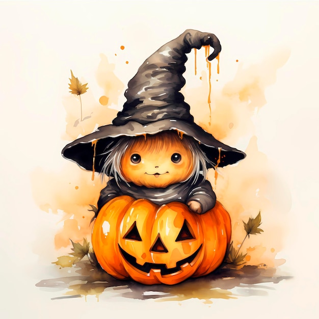 Ilustración linda del bebé de halloween del otoño de la acuarela