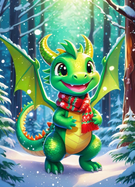 Ilustración linda del dibujo animado del dragón verde del Año Nuevo chino