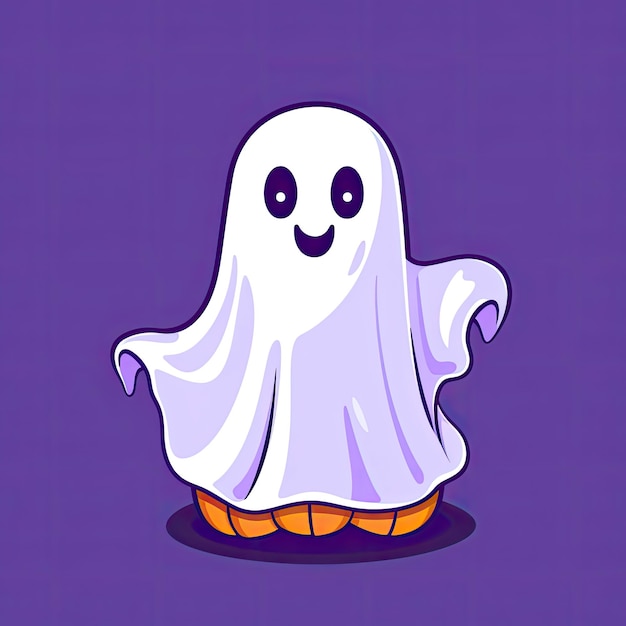 Ilustración linda de fantasmas blancos aislados en un fondo púrpura
