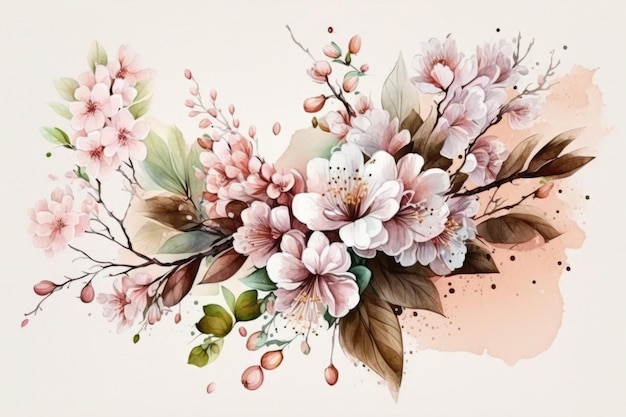 Ilustración linda de la flor de Sakura de la acuarela AI GenerativexA