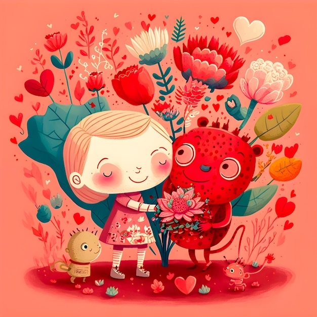 Ilustración linda de la gente feliz del día de san valentín