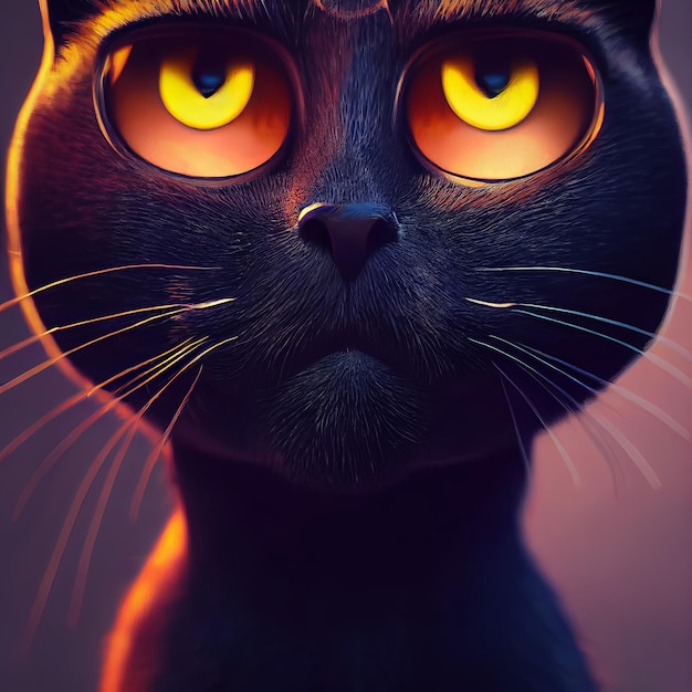 Ilustración de una linda ilustración animada de gato negro gato negro de halloween