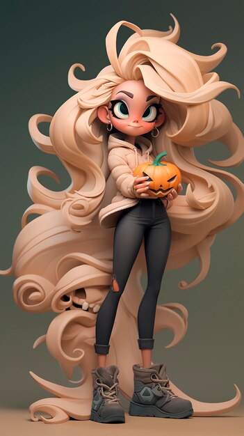 Foto ilustración linda muñeca 3d de halloween