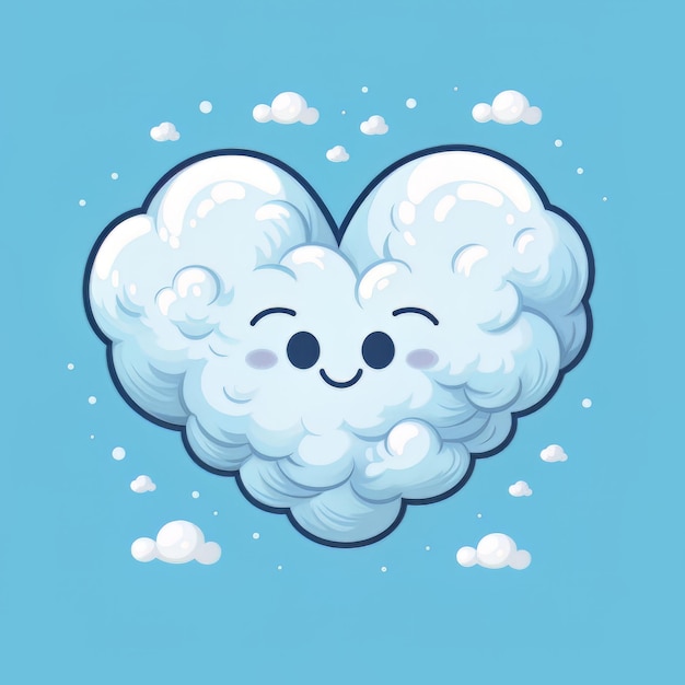 Ilustración de una linda nube de dibujos animados en un fondo azul con nubes