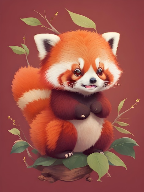 Ilustración linda de panda rojo