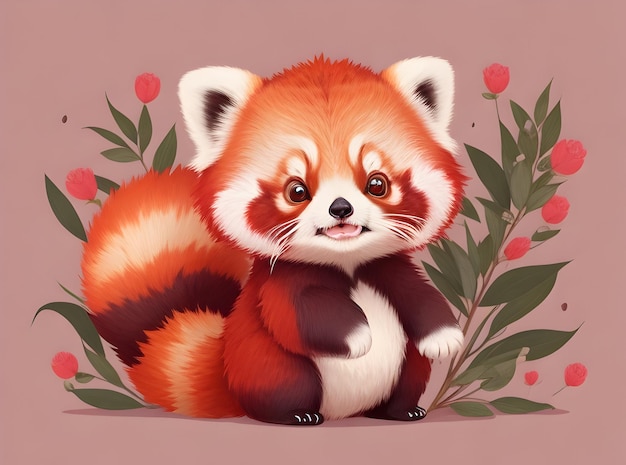 Foto ilustración linda de panda rojo