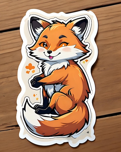 Ilustración de una linda pegatina Fox con colores vibrantes y una expresión lúdica