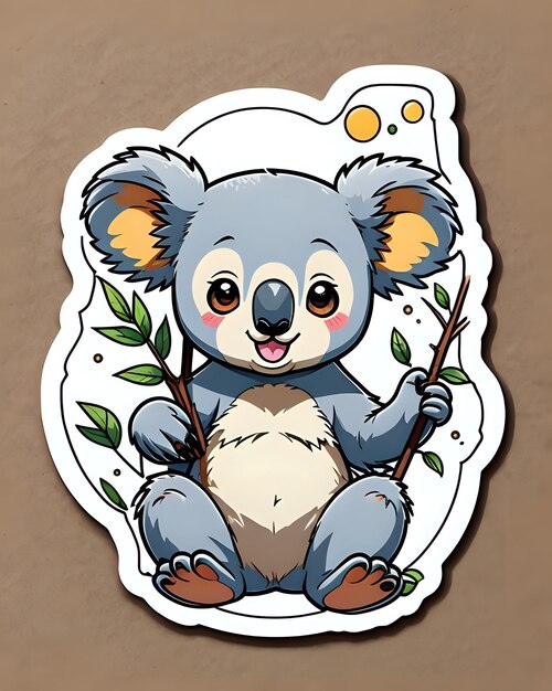 Ilustración de una linda pegatina de Koala con colores vibrantes y una expresión lúdica