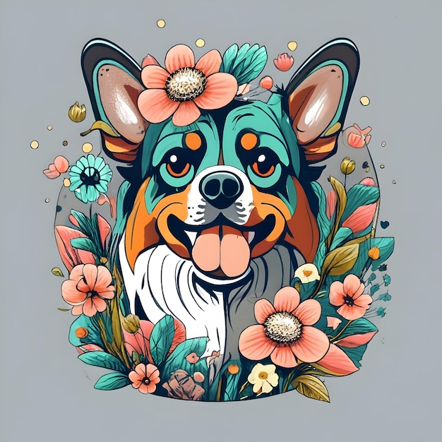 Ilustración linda del perro y la flor