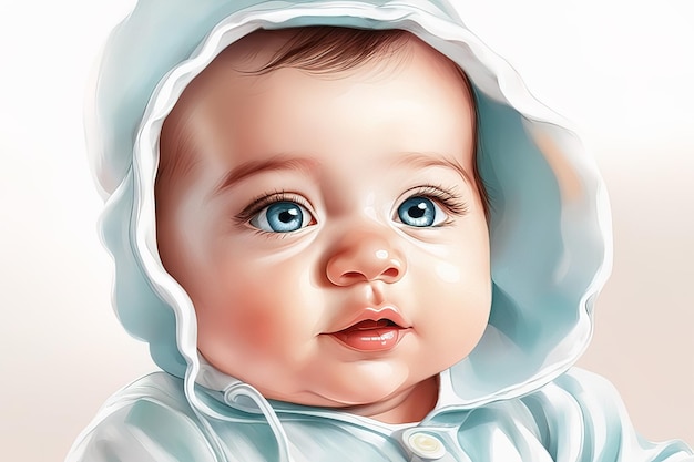 Ilustración de un lindo bebé. Ilustración de un lindo bebé. Un niño con grandes ojos azules y un ojo blanco.