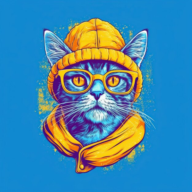 Ilustración de lindo gato con anteojos IA generativa