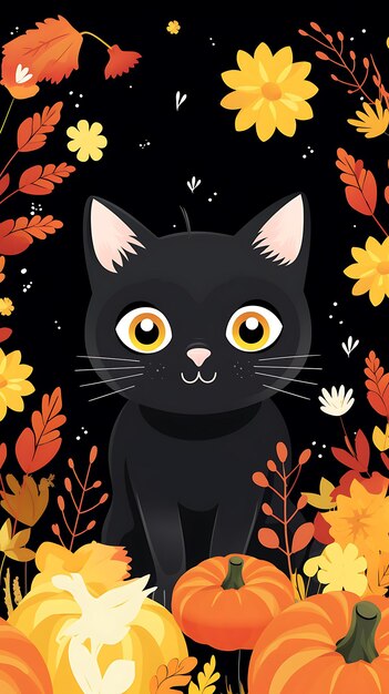 Ilustración de un lindo gato con una calabaza de Halloween