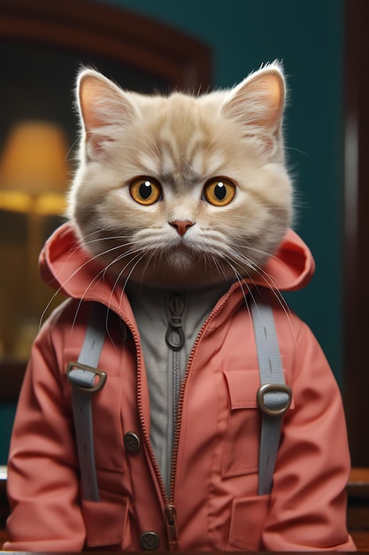 Ilustración lindo gato en ropa de invierno