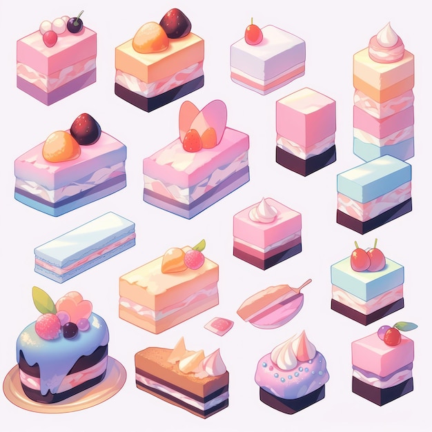 Ilustración lindo juego de pastel y color pastel de postre Creado con tecnología de IA generativa