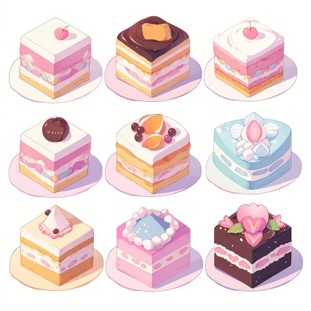 Ilustración lindo juego de pastel y color pastel de postre Creado con tecnología de IA generativa