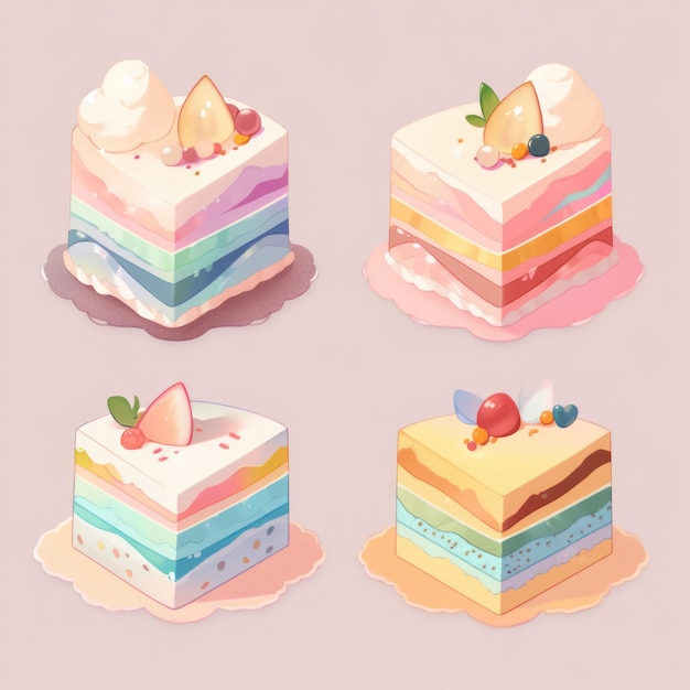 Ilustración lindo juego de pastel y color pastel de postre Creado con tecnología de IA generativa