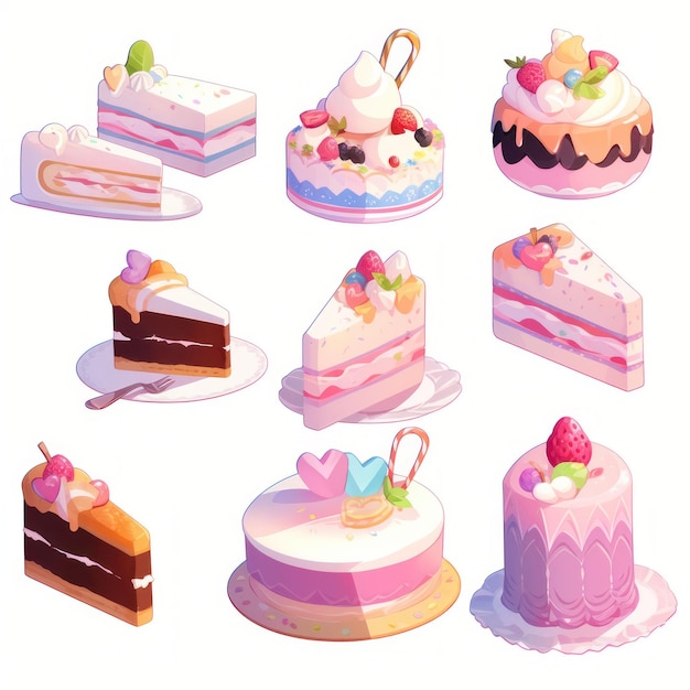 Ilustración lindo juego de pastel y color pastel de postre Creado con tecnología de IA generativa