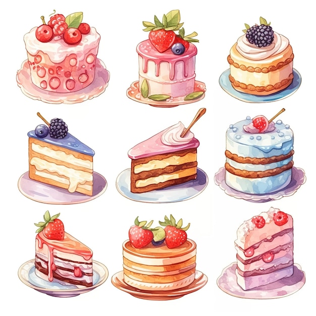 ilustración lindo juego de pastel y postre