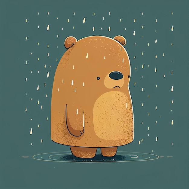 Ilustración lindo oso de peluche parado solo en un día lluvioso Creado con tecnología de IA generativa