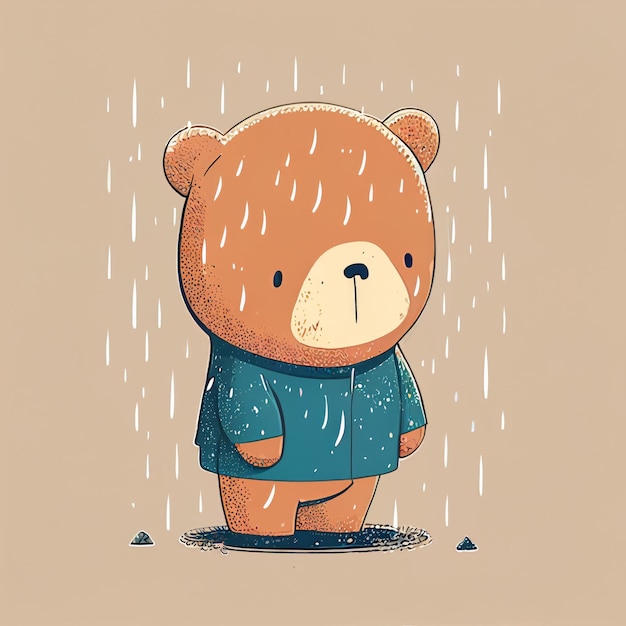 Ilustración lindo oso de peluche parado solo en un día lluvioso Creado con tecnología de IA generativa