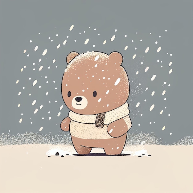 Ilustración lindo oso de peluche parado solo en un día de nieve Creado con tecnología de IA generativa