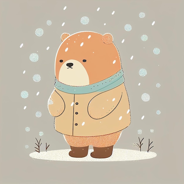 Ilustración lindo oso de peluche parado solo en un día de nieve Creado con tecnología de IA generativa