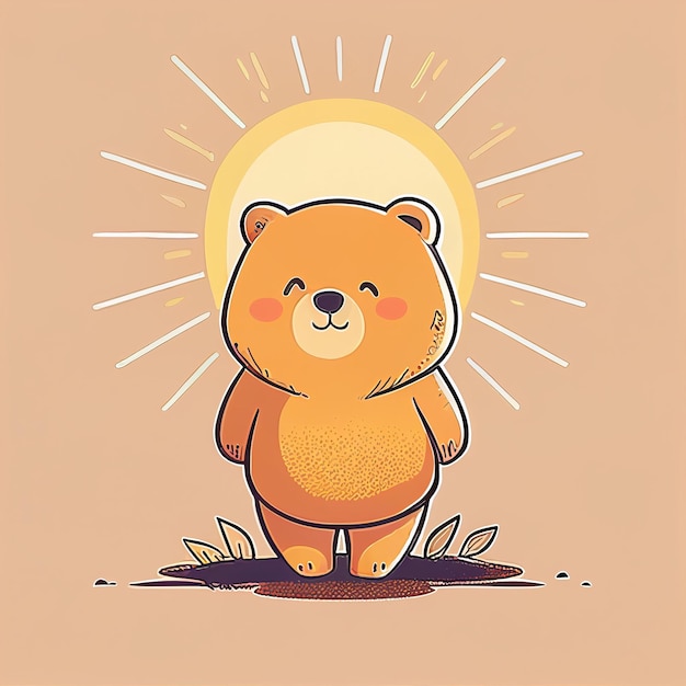 Ilustración lindo oso de peluche tomando el sol en la playa en un día soleado Creado con tecnología Generativa AI