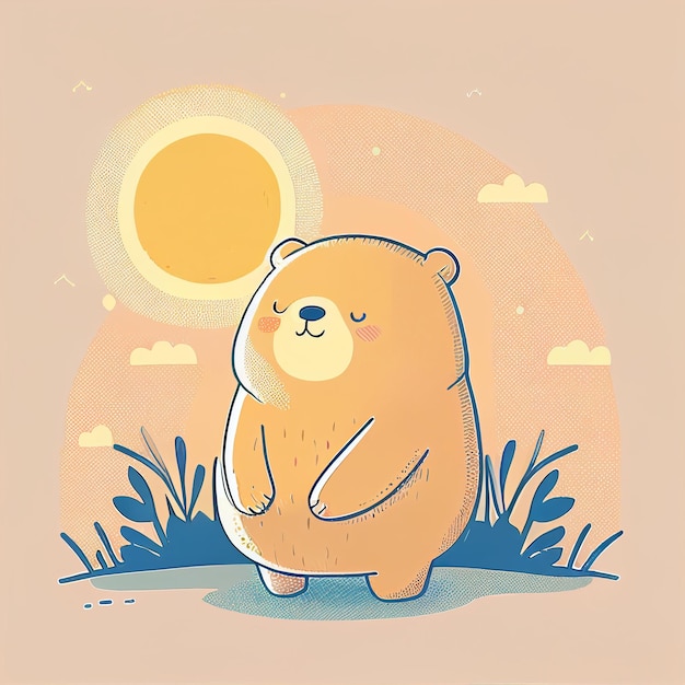 Ilustración lindo oso de peluche tomando el sol en la playa en un día soleado Creado con tecnología Generativa AI