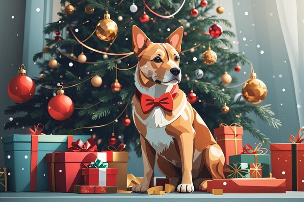 Foto ilustración de un lindo perro en las celebraciones de navidad01