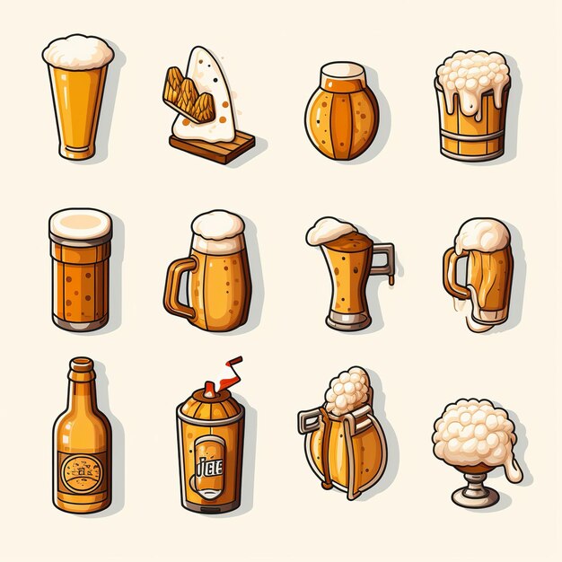 Ilustración para lindos iconos de cerveza plana set etiqueta isométrica