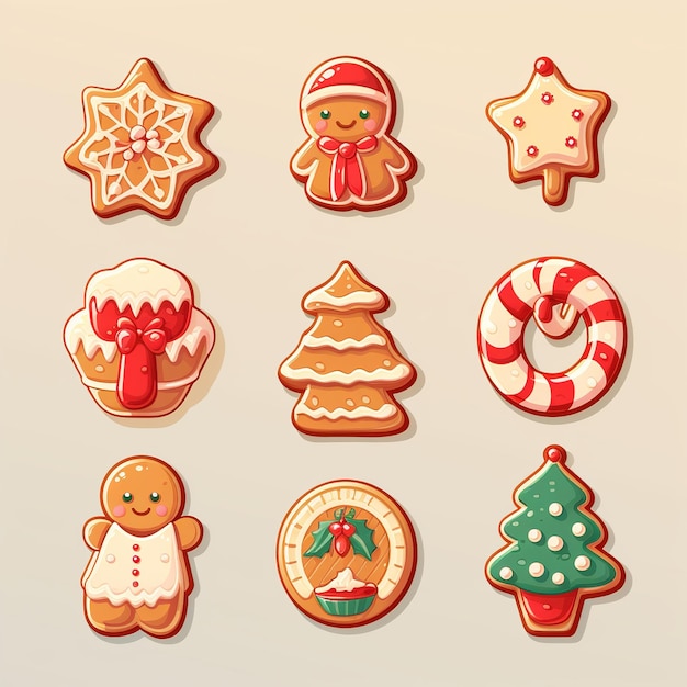 Ilustración para lindos iconos de galletas de Navidad planas con etiqueta isométrica