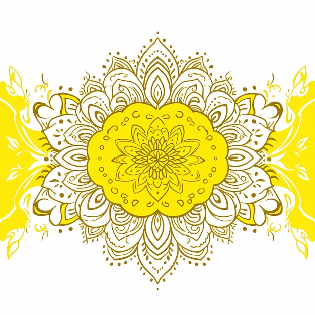 Ilustración de línea de arte del borde del mandala en amarillo