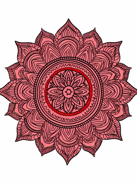 Foto ilustración de línea de arte del borde del mandala en rojo