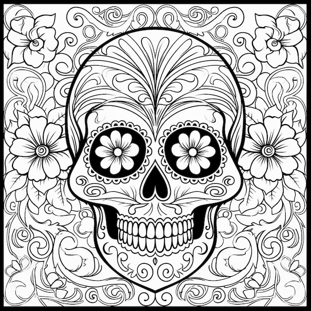 Ilustración de la línea vectorial del tatuaje del cráneo