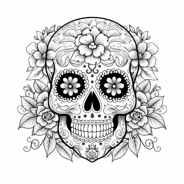 Ilustración de la línea vectorial del tatuaje del cráneo