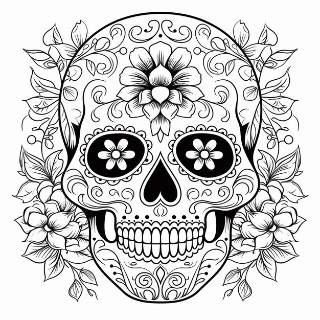 Ilustración de la línea vectorial del tatuaje del cráneo