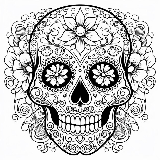 Ilustración de la línea vectorial del tatuaje del cráneo