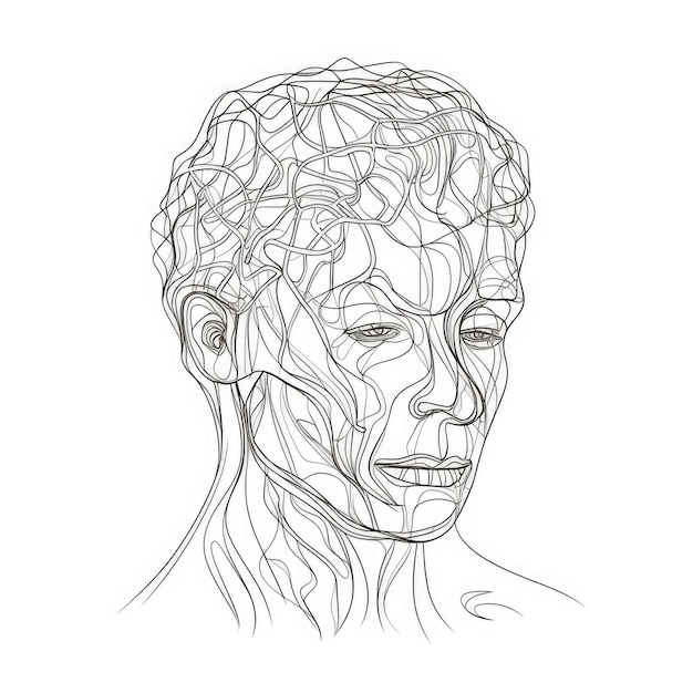 Ilustración lineal moderna del cerebro humano y la cabeza