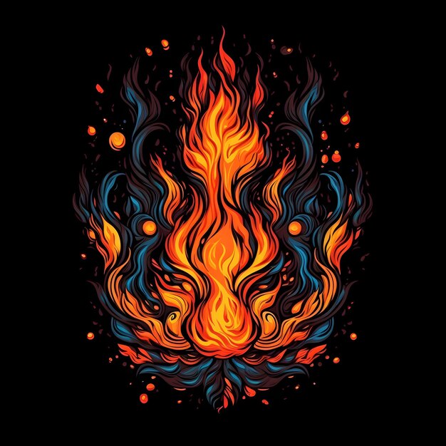 Foto ilustración de llamas de fuego ardiendo en fondo negro para su diseño ai generative