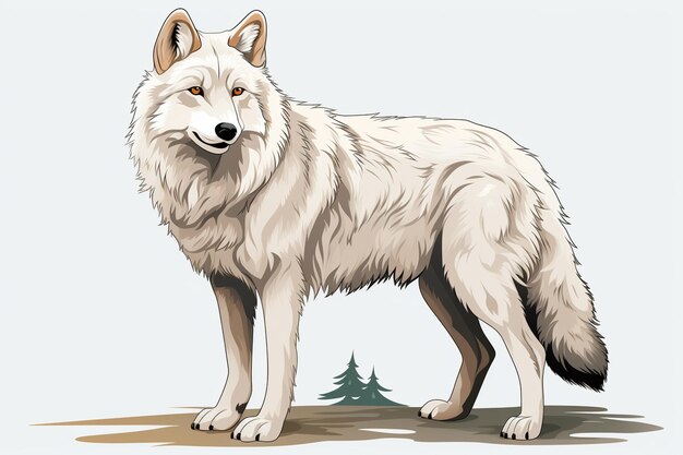 Foto ilustración de un lobo con un árbol de navidad sobre un fondo blanco