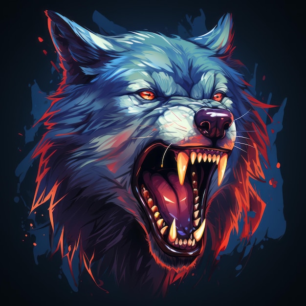 una ilustración de un lobo con la boca abierta