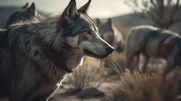 Ilustración de un lobo en el bosque.