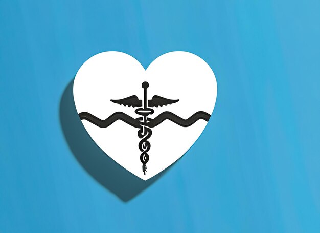 Foto ilustración del logotipo del corazón médico sobre un fondo azul