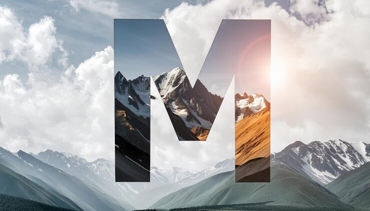 Foto ilustración del logotipo de la letra m montaña