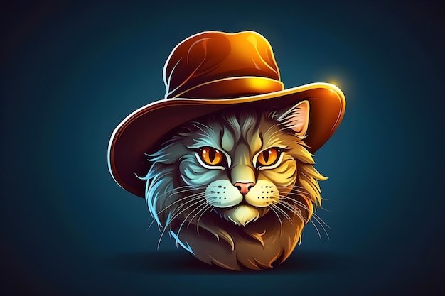 Foto ilustración del logotipo de la mascota del gato con sombrero