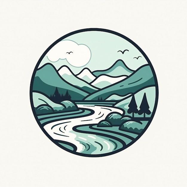Ilustración del logotipo minimalista del río plano dibujado a mano