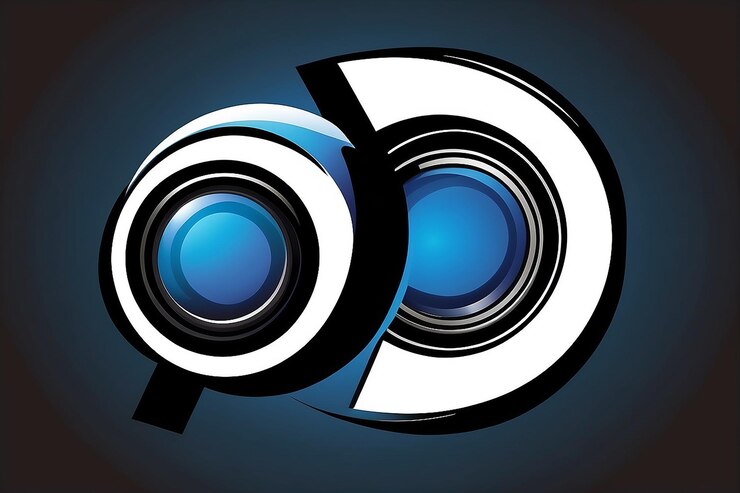 Foto ilustración de un logotipo de pareja de zoom de obturador con fondo aislado